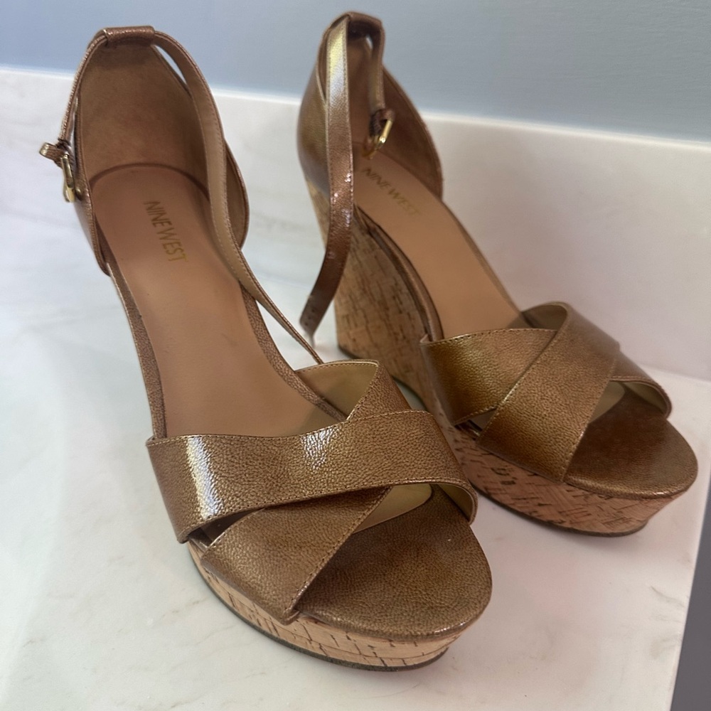 Nine West Bronze Jazmino Wedge Sandals